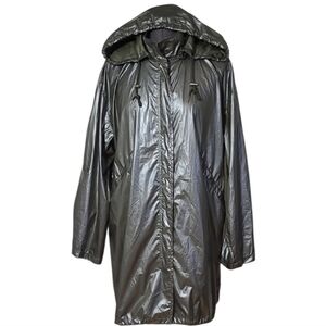 Zara Metallic Silver Hooded Rain Coat
